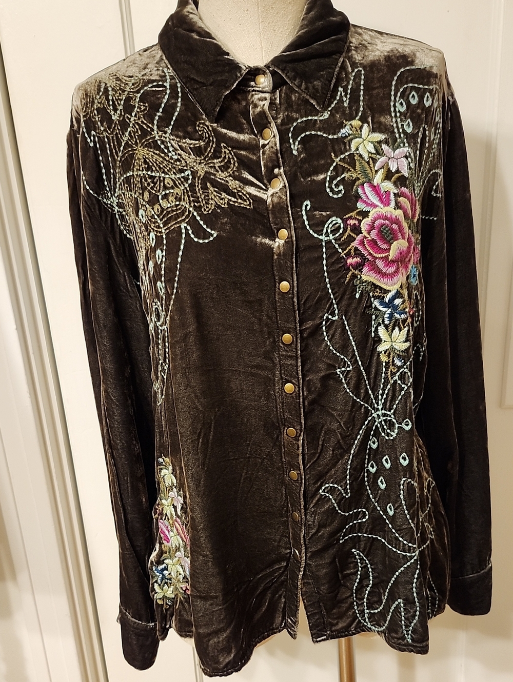J.Jill Embroidered Velvet Blouse